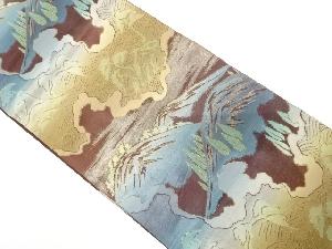 アンティーク　遠山に樹木・松原模様織り出し袋帯（着用可）